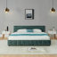 Lit tapissier de taille Hosea, base de lit tapissier confortable, tissu chenille, avec tête de lit et base de lit solide. Avec tiroir pour le rangement - bleu-vert (90,5 po x 80,5 po x 31 po)-1927271663-1927271661