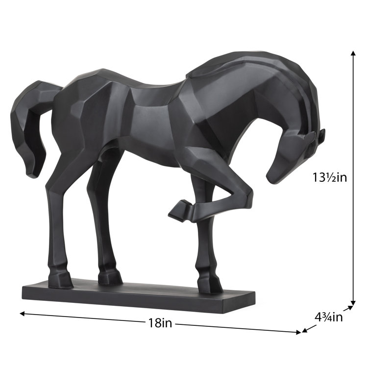 18" Wide Faceted Decorative Horse Sculpture, Black