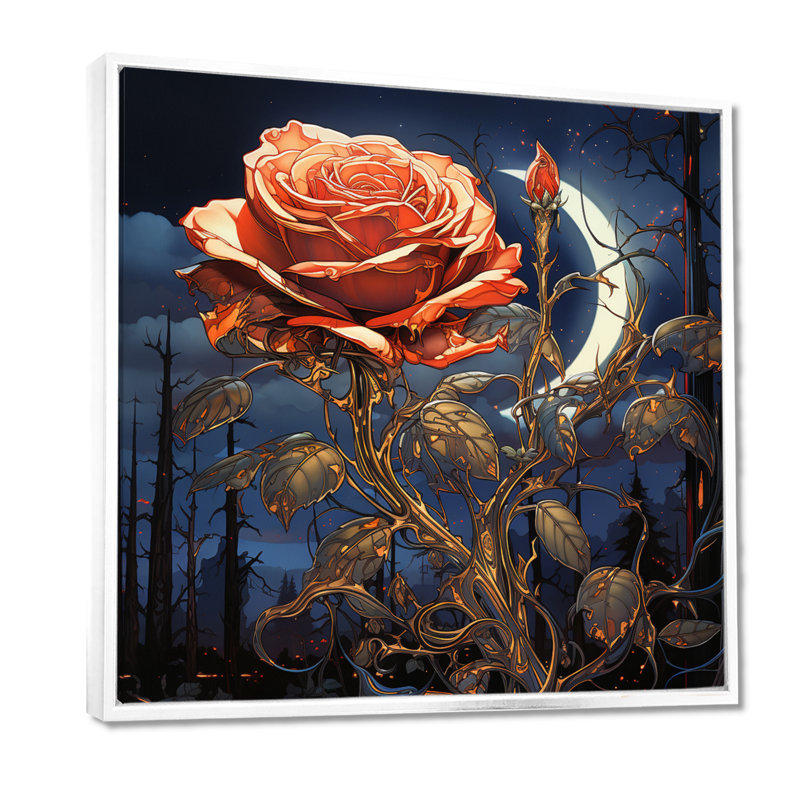 Rose rouge forêt rouge clair de lune - décoration murale Art Rose, Toile encadrée flottée blanche, H 30 po x l 30 po x P 1 po
