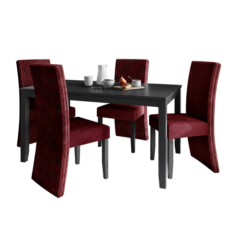 Ensemble de salle à manger 7 pièces avec table de salle à manger L 59 po, Rouge, 5 pièces: table, 4 chaises
