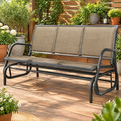 Porch Glider Swing with 3 Seats,3-Person Outdoor Patio Glider Bench,Breathable Mesh Fabric,Metal Frame