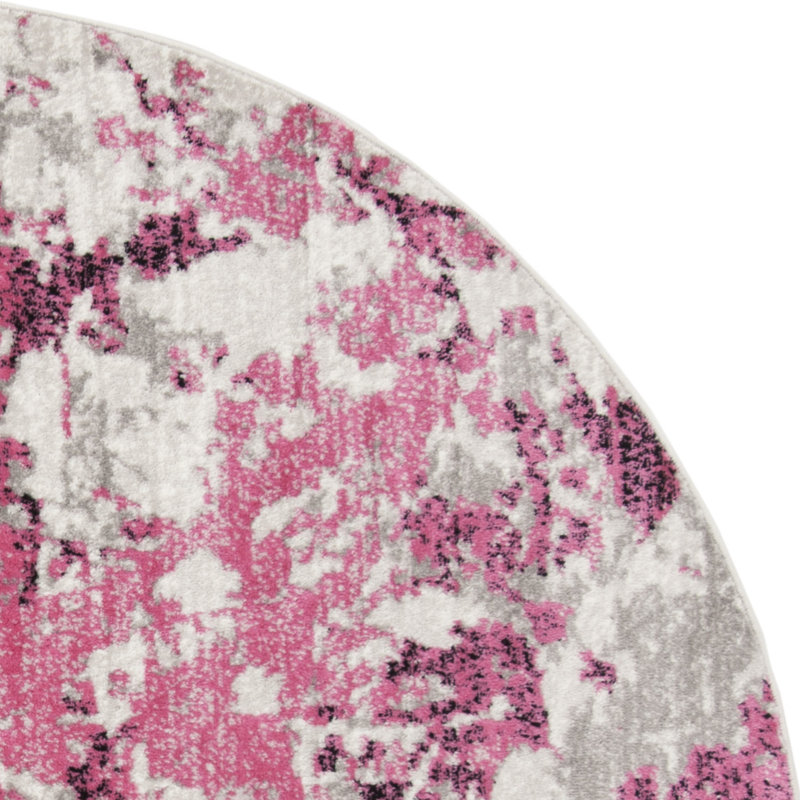 Tapis abstrait rose / ivoire Strasser, Rond 6 pi 7 po