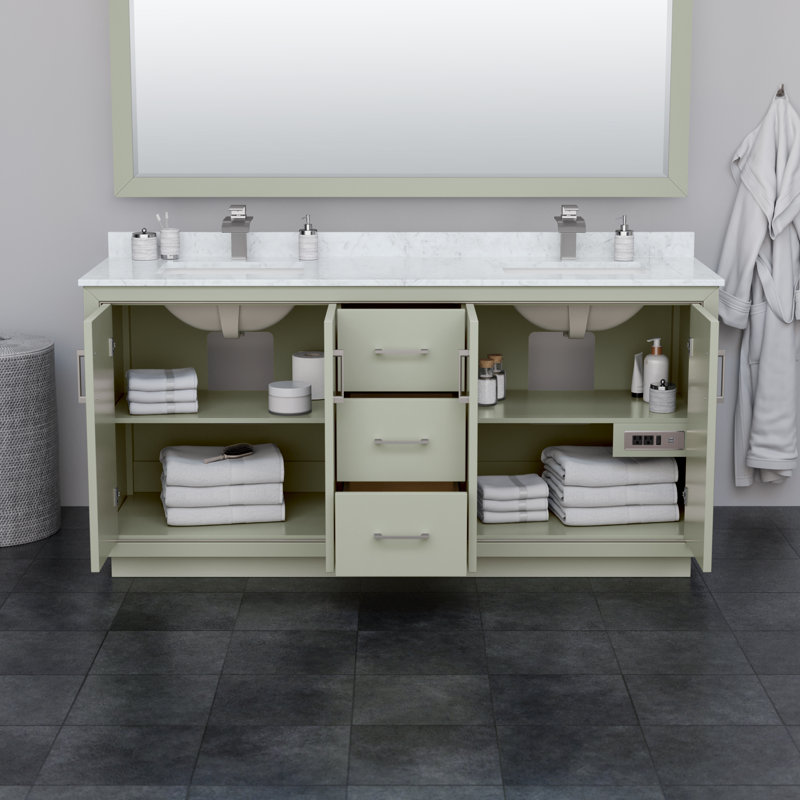 Icon 72" Double Bathroom Vanity Set, Brushed Nickel, White, Light Green