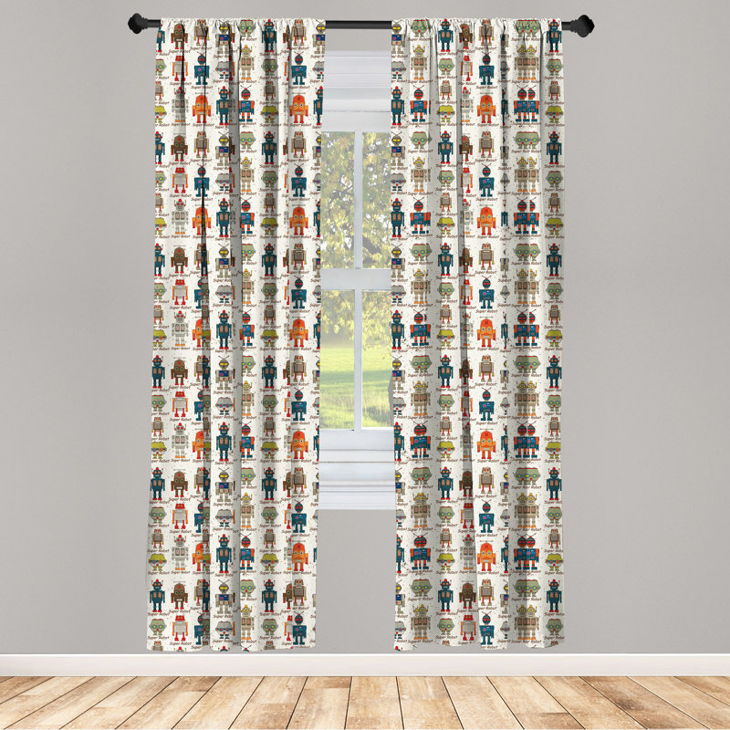Robot Print Semi-Sheer Polyester Rod Pocket Curtain Panels