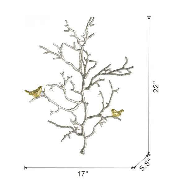 Ensemble de 2 sculptures murales en métal avec accents d'oiseaux 17 x 5,5 x 22 po