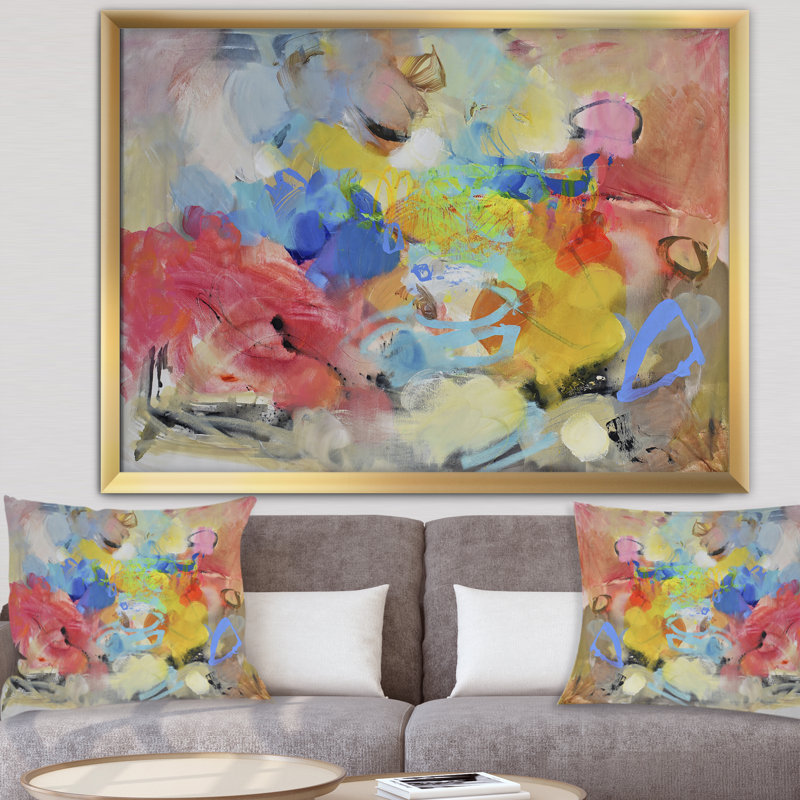«Blue and Yellow Color Spatters III», reproduction d'art sur toile encadrée, H 30 po x l 40 po x P 1,5 po, Cadre doré