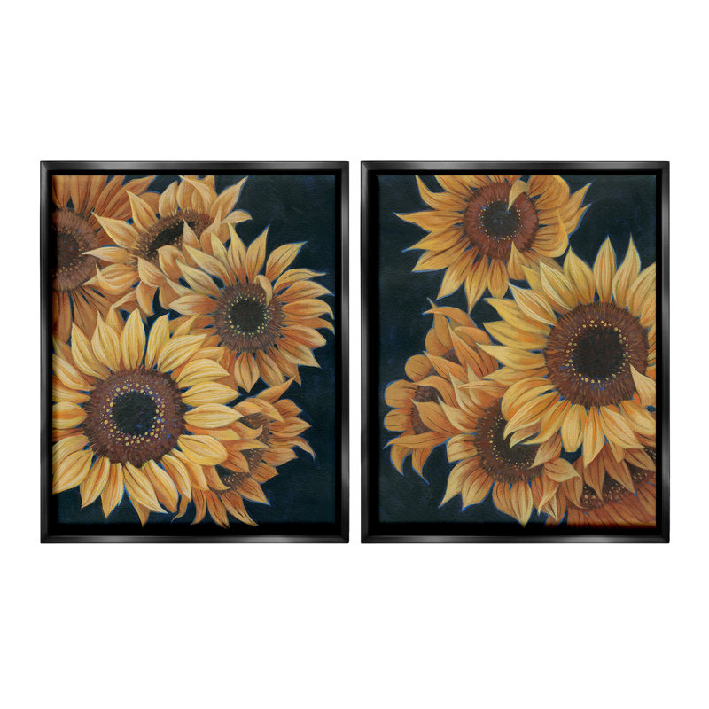 "Sunflowers On" par Grace Popp 2 - Pièces sur toile, Cadre flottant noir de jais, H 21 po x l 34 po
