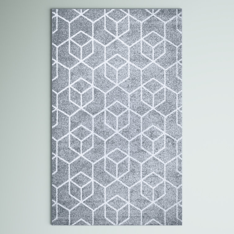 Mashawna Blocks Modern Geometric Light Gray/White Rug