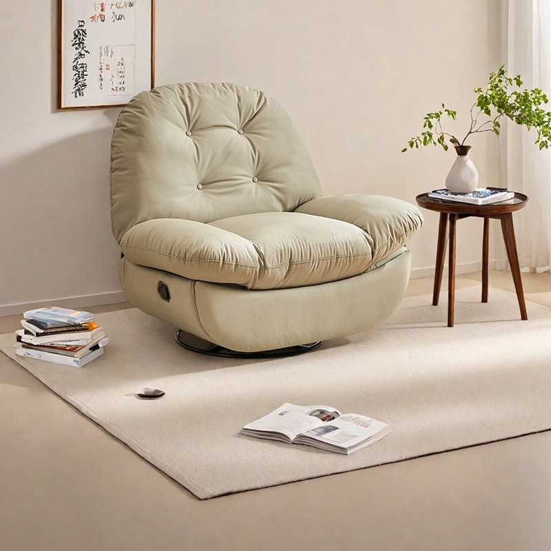 Ergonomic faux leather rotating recliner chair, Beige