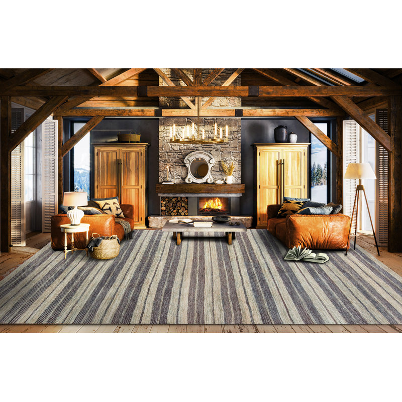 Textures Hand Knotted Wool Striped Area Rug, Rectangle 6' x 9'