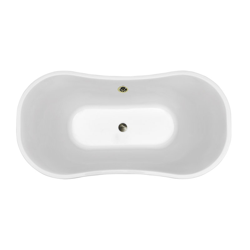 Baignoire de trempage autoportante en acrylique 60 "avec bonde et plateau en bambou Streamline, Nickel brossé