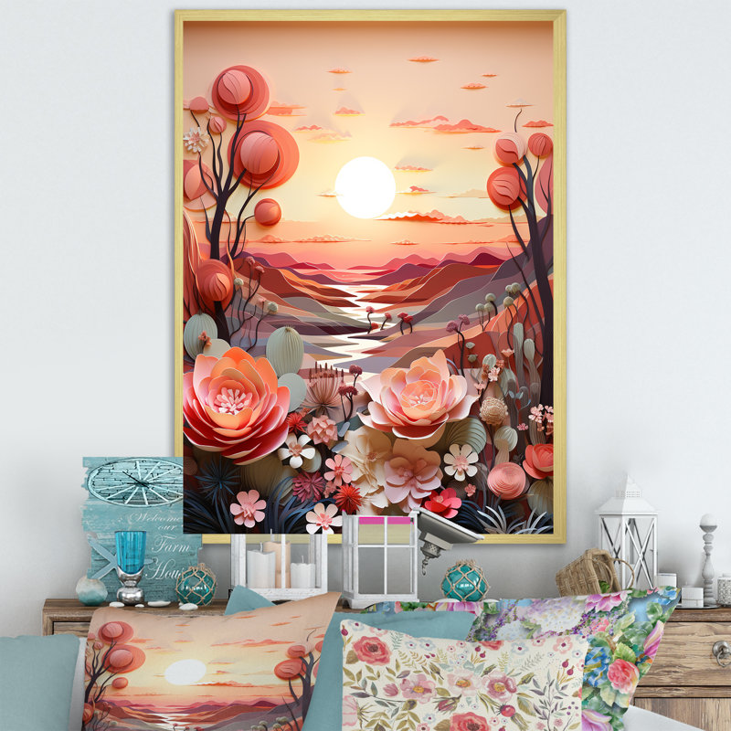Cactus Tangerine Twilight I sur toile, H 44 po x l 34 po x P 1,5 po, Cadre doré simple