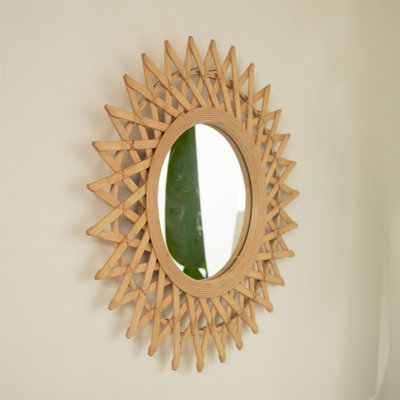 24'' Solana Mirror, Wall-Mounted Bamboo Artistry Circle Mirror With Hemp, Irregular Shape, Suitable For Bathroom, Bedroom, Living Room, Entryway, Etc.