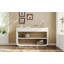 Console moderne moderne incurvée blanche avec 3 tiroirs à fermeture en douceur, 2 tablettes ouvertes et base en bois massif - Table de canapé d'entrée pour le salon, le couloir et le bureau-659078753
