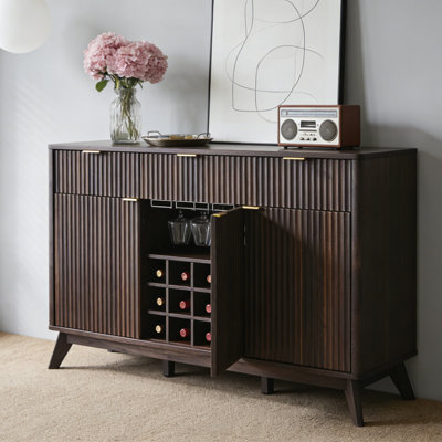 60"W Wine Coffee Bar Cabinet With 3 Drawers