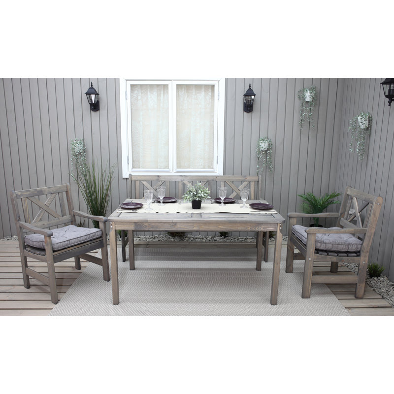 Destry 5 - Person Wood Patio Dining Set with Rectangular Table , Cushions Included, Light Grey