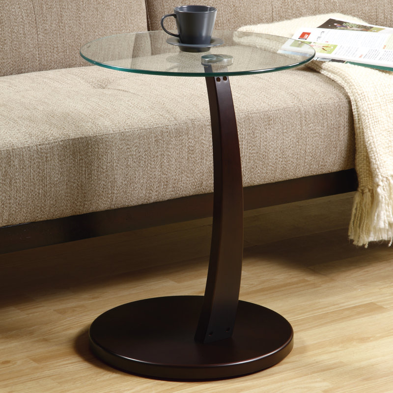 Accent Table, C-shaped, End, Side, Snack, Living Room, Bedroom, Laminate, Brown, Clear