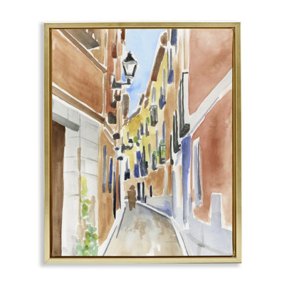 Abstract Madrid Architecture Gray Framed Floater Canvas Wall Art, design by June Erica Vess