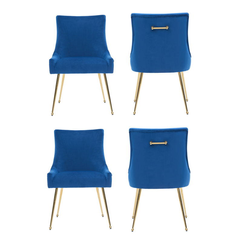 85cm H Tufted Upholstered Metal Upholstered Back Side Chair, Blue