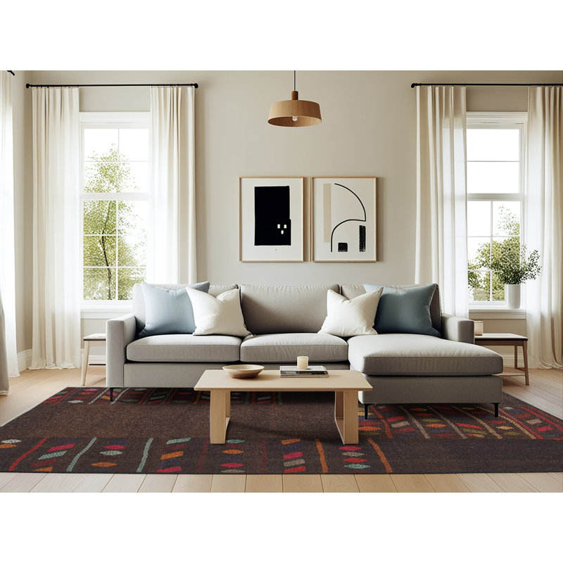 Tapis contemporain brun / rouge / bleu, Rectangle 6 pi x 9 pi