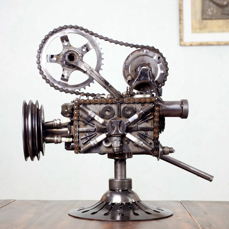 Collectible Recycled Metal Movie Theater Sculpture