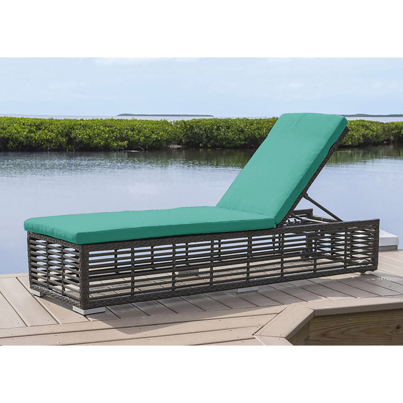 Graphite Outdoor Metal Chaise Lounge with Cushions, Canvas Macaw Sunbrella® Canvas