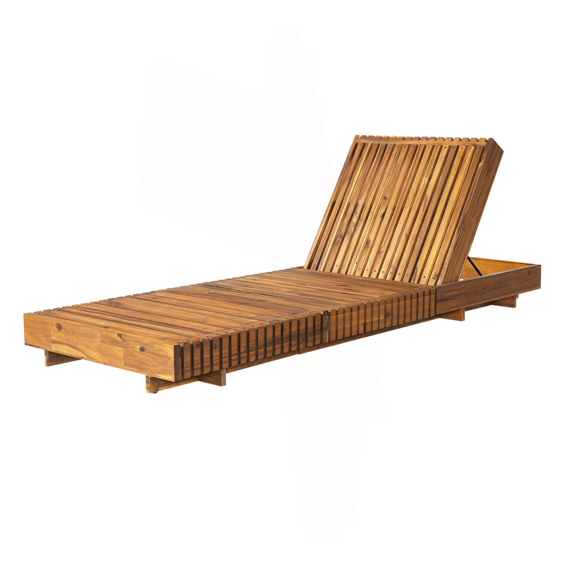 Outdoor Chaise Lounge Chair With 6-Position Adjustable Backrest,Acacia Solid Wood,TEAK COLOR (Only LOUGNE FRAME, Not Include Cushion)