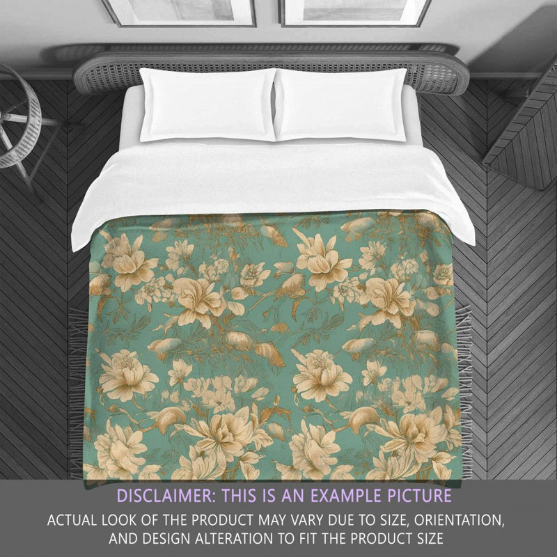 Édredon floral en microfibre doré / vert, Édredon simple très long