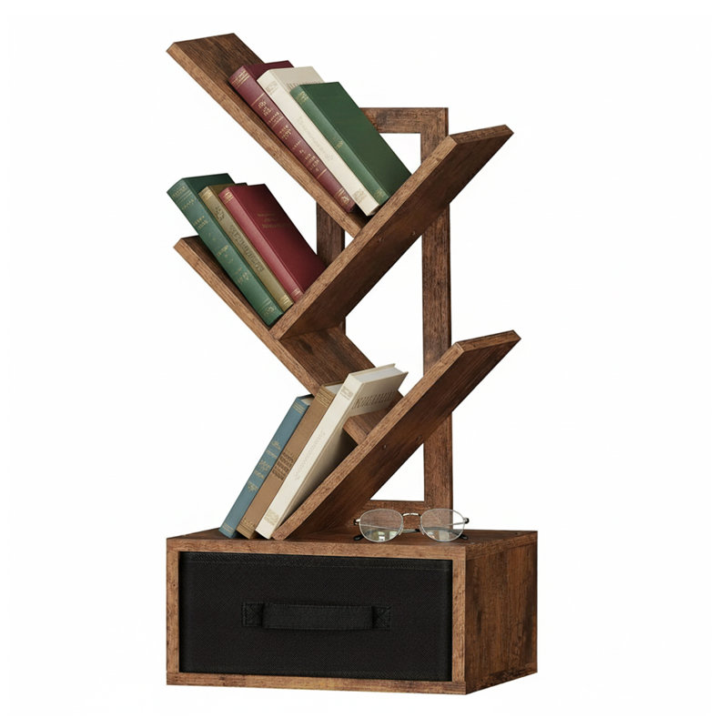 Organisateur de rangement pour bureau debout à 4 niveaux avec tiroir, Brun rétro