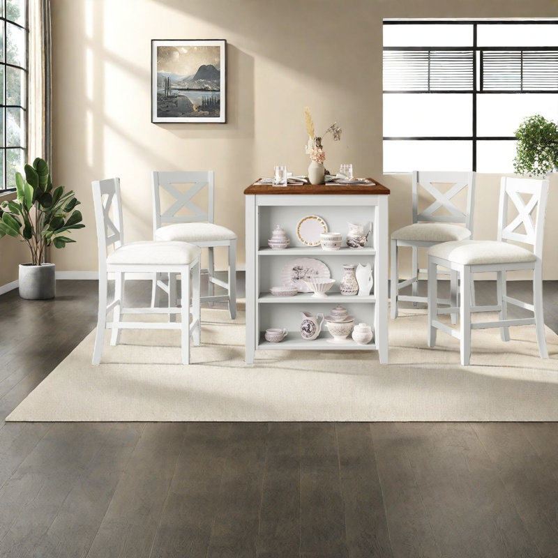 Ensemble de table de salle à manger rustique peu encombrant, en bois massif et rangement, idéal pour la famille