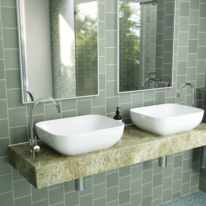 Ceramic Rectangular Vessel Bathroom Sink, Gloss White