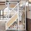 Lit mezzanine industriel double XL avec bureau, prise électrique, éclairage DEL, escalier de rangement, armoire, paniers en maille et panneau perforé.-115968128-115968131