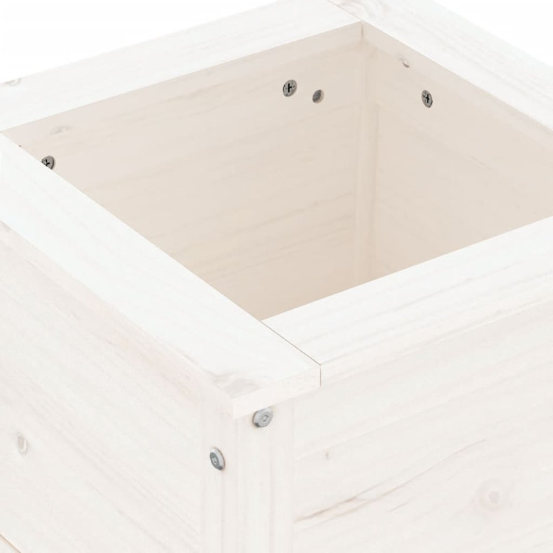 Bojana Wood Pot Planter, White, Pine, 39cm H x 40cm W x 40cm D