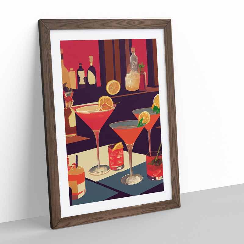 Selection Of Cocktails No.1 - Single Picture Frame Painting, 46cm H x 34cm W x 2cm D, Brown Framed