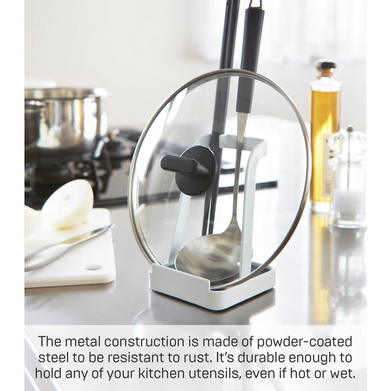 White Steel Kitchen Utensil and Lid Holder