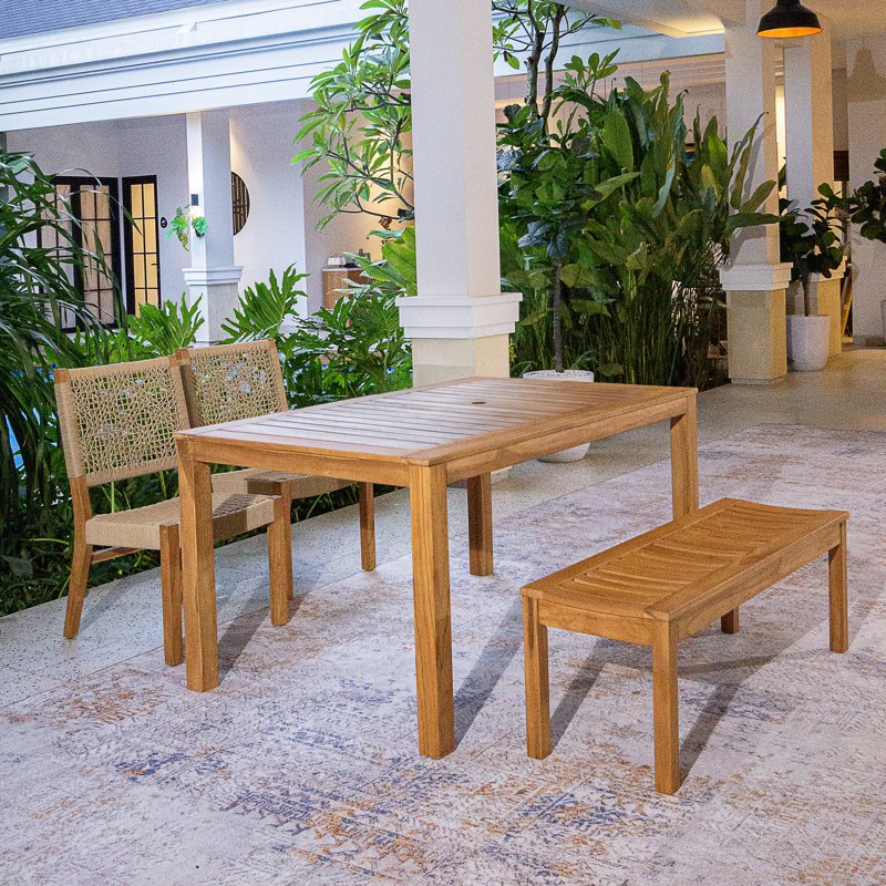 Ensemble repas d'extérieur rectangulaire en teck pour 4 personnes Sunseri