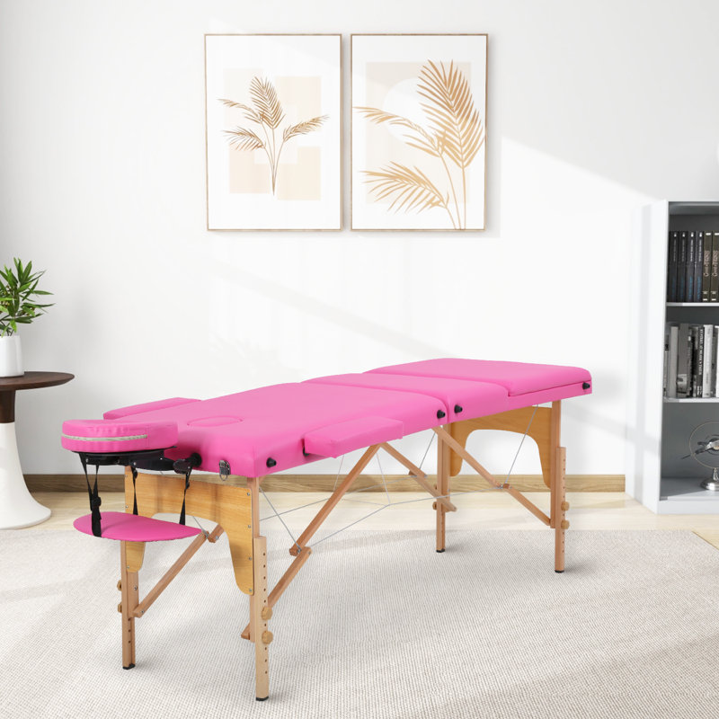 Lit de massage 3 table de massage pliante 24 pouces de large lit de cils portable Cadre en bois Table de spa réglable en hauteur Lit de massage avec poignée de transport