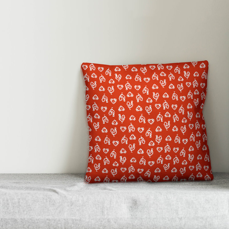 Rooster Geometric Pillow Cover, 16" x 16", Red
