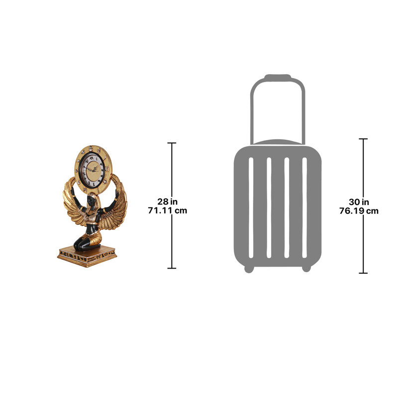 Grand-Scale Egyptian Goddess Isis Gold and Black Tabletop Clock