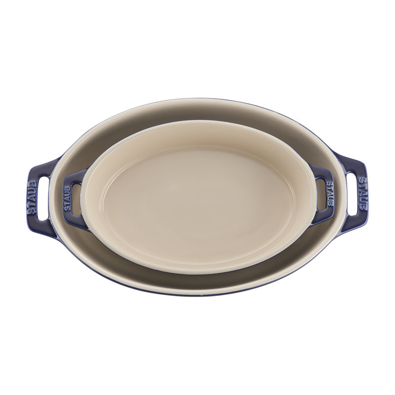 Staub Ceramic 2-piece Oval Baking Dish Set, Dark Blue