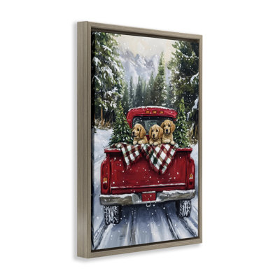 Cadre flottant Golden Pups Christmas Truck, design par Petal Prints Design