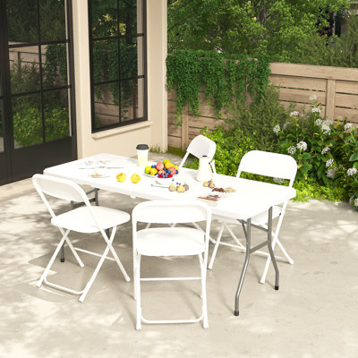 Folding Table Set 6ft Plastic Portable Foldable Table With 4 Folding Chairs For Parties Wedding Bbq Camping Outdoor Indoor