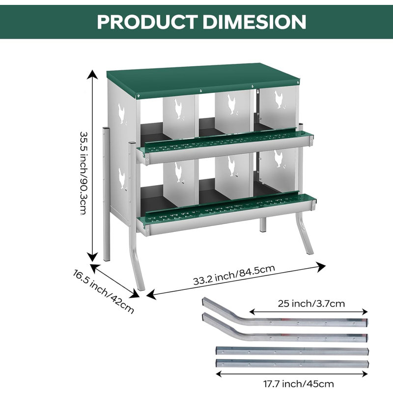 Metal Nesting Boxes for Chickens-6 Compartment Chicken Nesting Box with Bracket Legs for Laying Eggs, Wall Mountable Roll Away Laying Boxes for Hens and Chicken Coop,Green