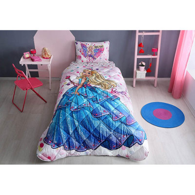 Ensemble de courtepointe 100% coton 3 pièces licencié rose / bleu / jaune