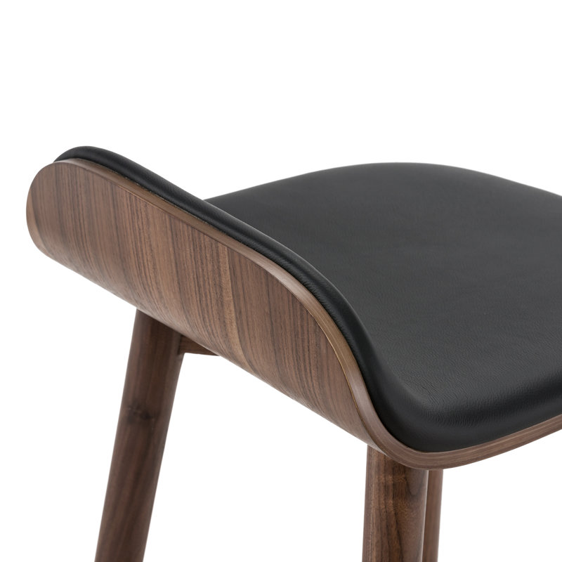 26" H Solid Wood Genuine Leather Counter Stool, Walnut/Black