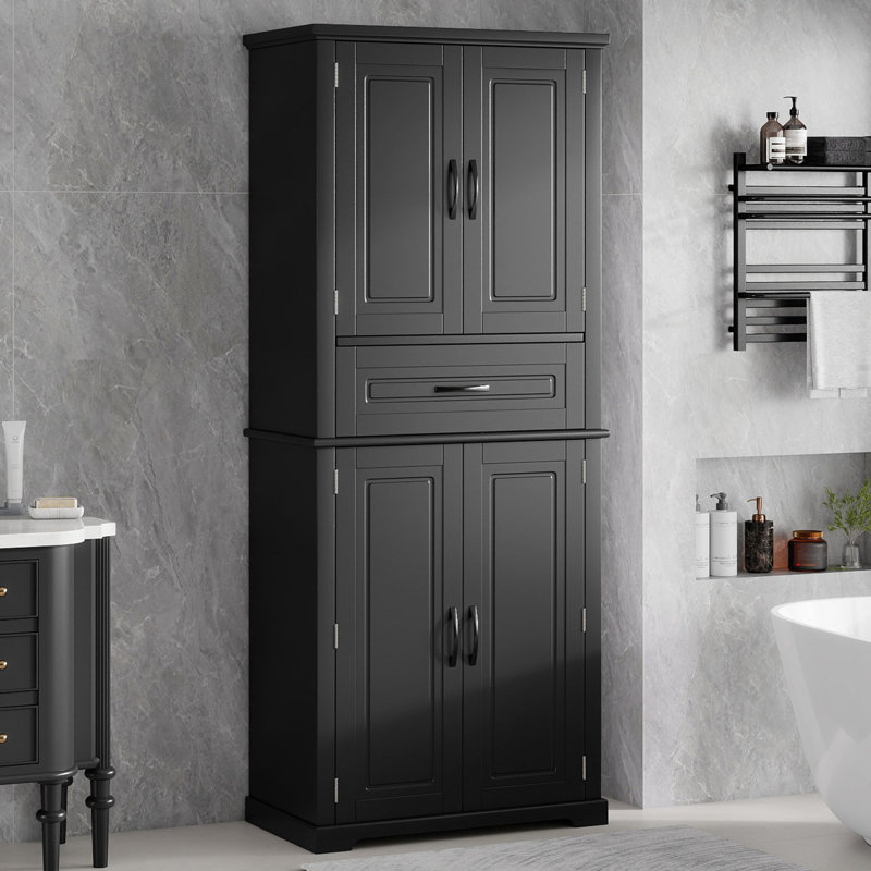 [Vidéo] Armoire de rangement multifonctionnelle noire avec tiroir coulissant et tablette réglable, Noir