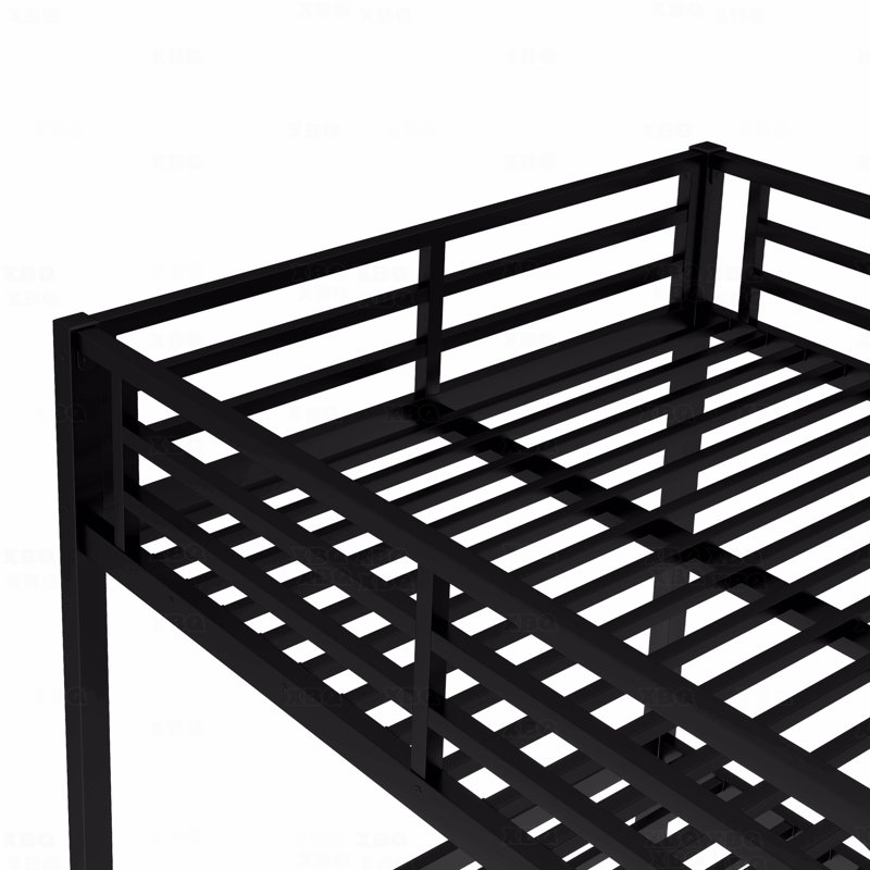 Lit superposé double au dessus d'un lit double, en métal pour les adolescents et les adultes, peu encombrant / réduit le bruit / pas de sommier nécessaire, noir