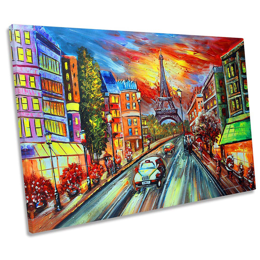 Eiffel Tower Paris Traffic - Wrapped Canvas Painting
