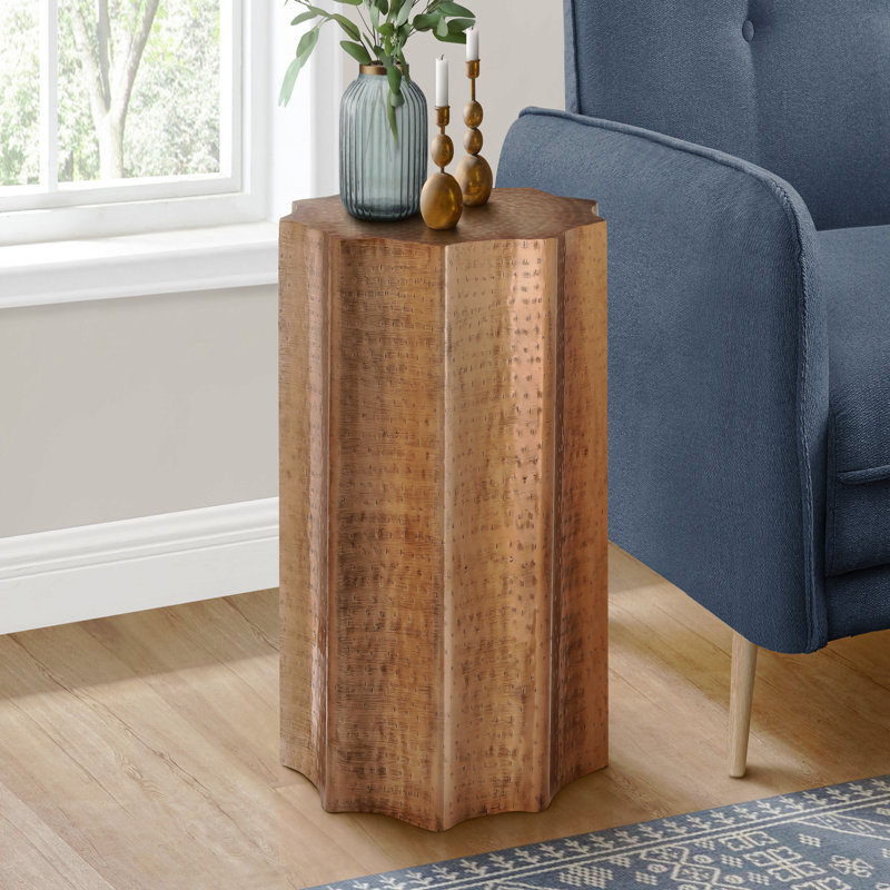 Table d'appoint, tambour, côté, bout, table de chevet, lampe, métal cuivré, contemporain, moderne