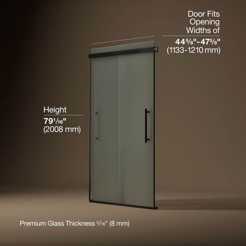 Pleat Frameless Sliding Shower Door, 79-1/16 In. H X 44-5/8 - 47-5/8 In. W, With 5/16 In. Thick Crystal Clear Glass, Black